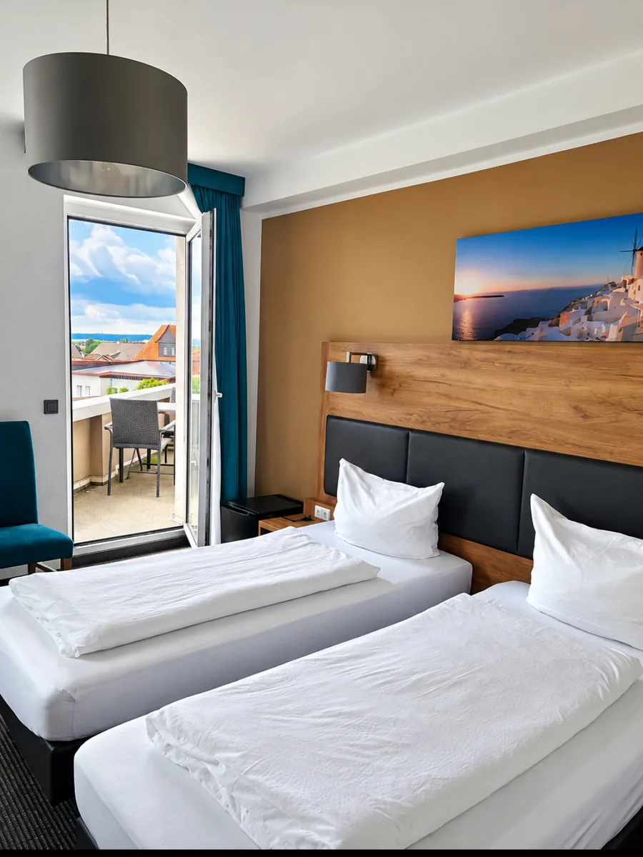 Bright Burghotel Homberg twin room with balcony access